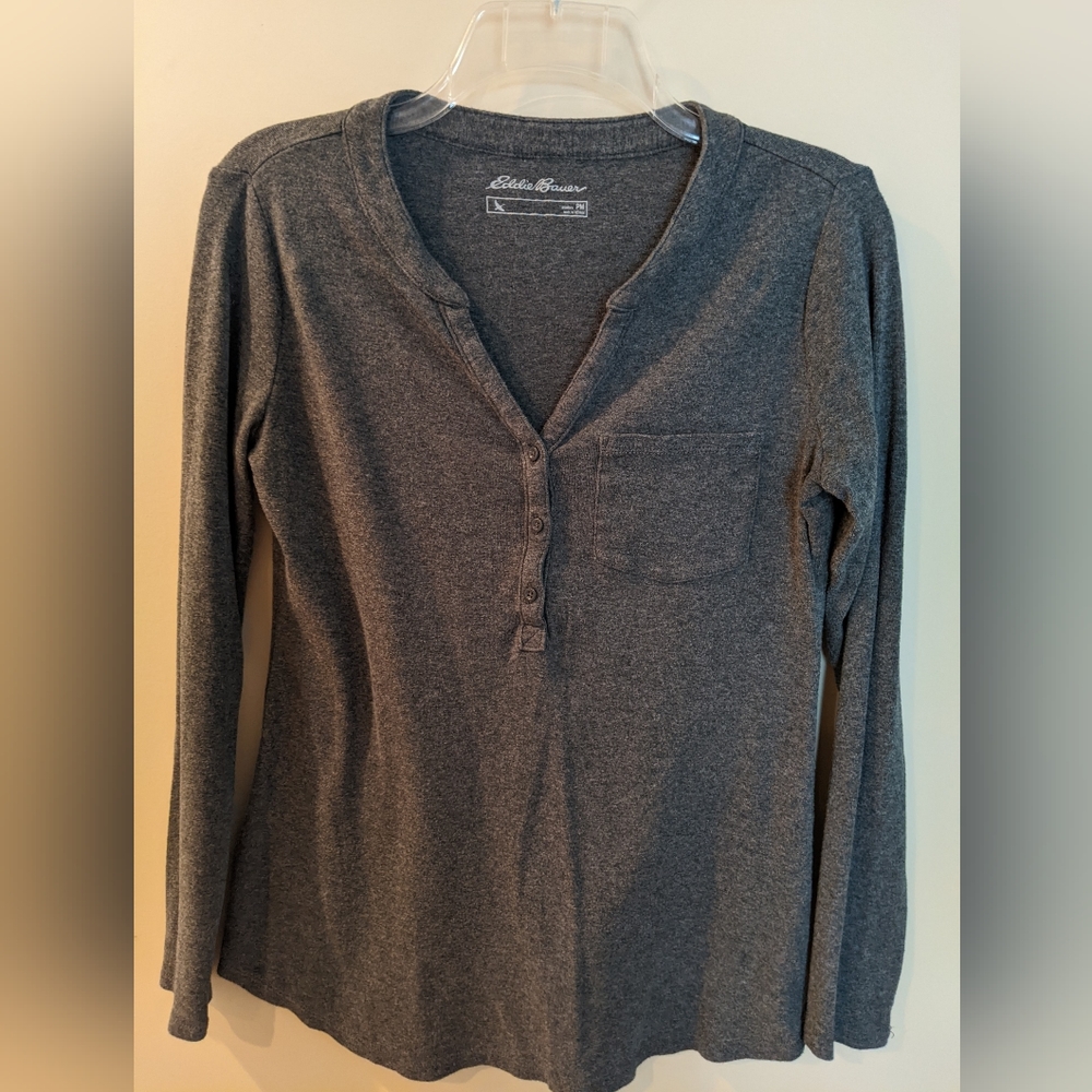 Eddie Bauer 100%Cotton Knit Tunic, Heathered Charcoal Sz Petite M
